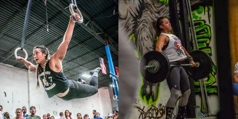vanessa muscle up and mid-clean photos side by side 