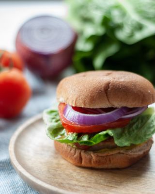 turkey burger with onion tomato and lettuce 