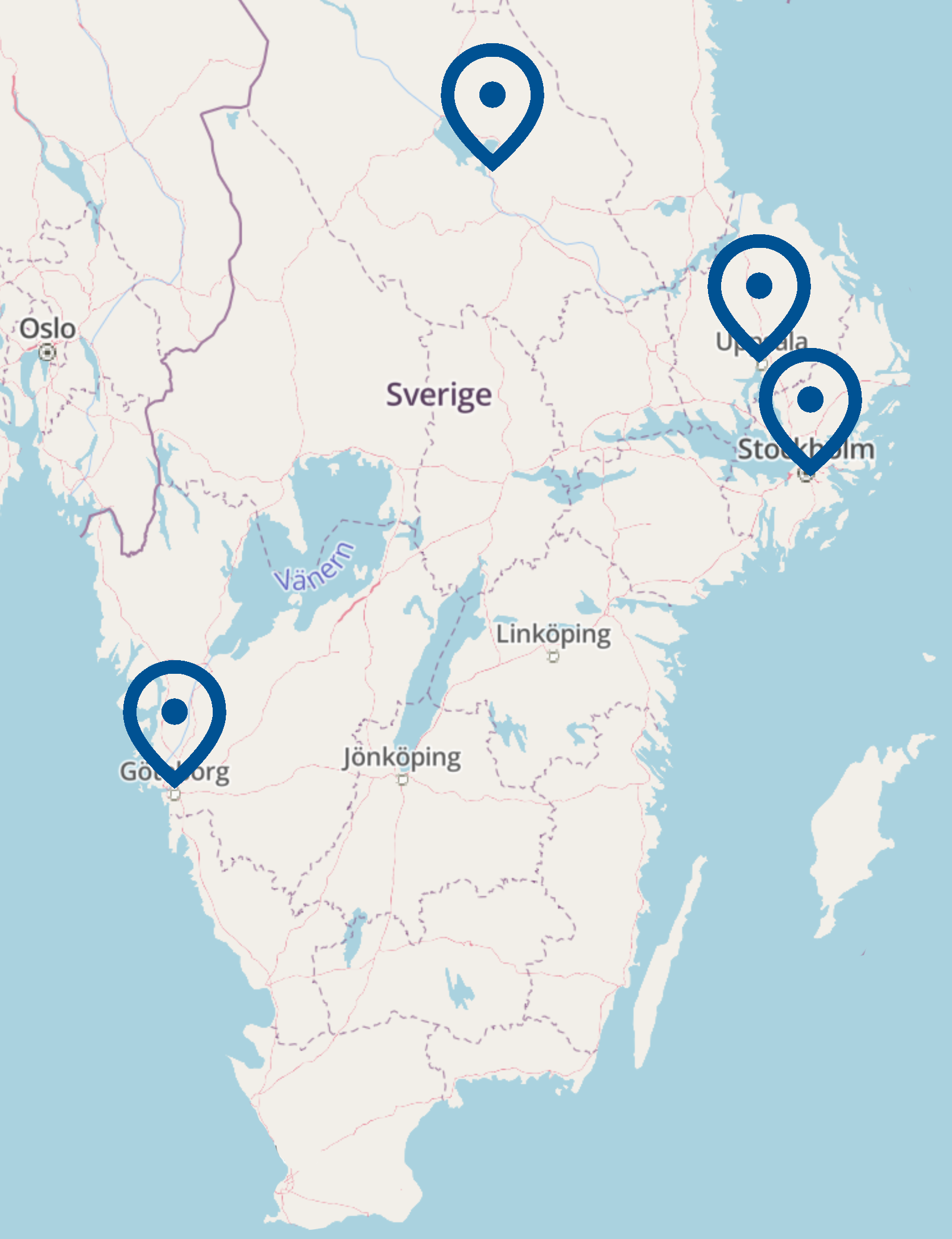 Sweden map with club locations