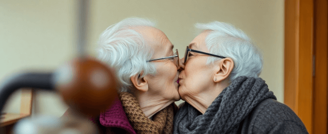 Old people kissing