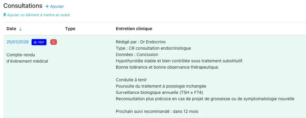CR évènements médicaux