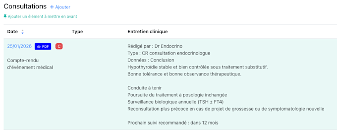 CR évènements médicaux