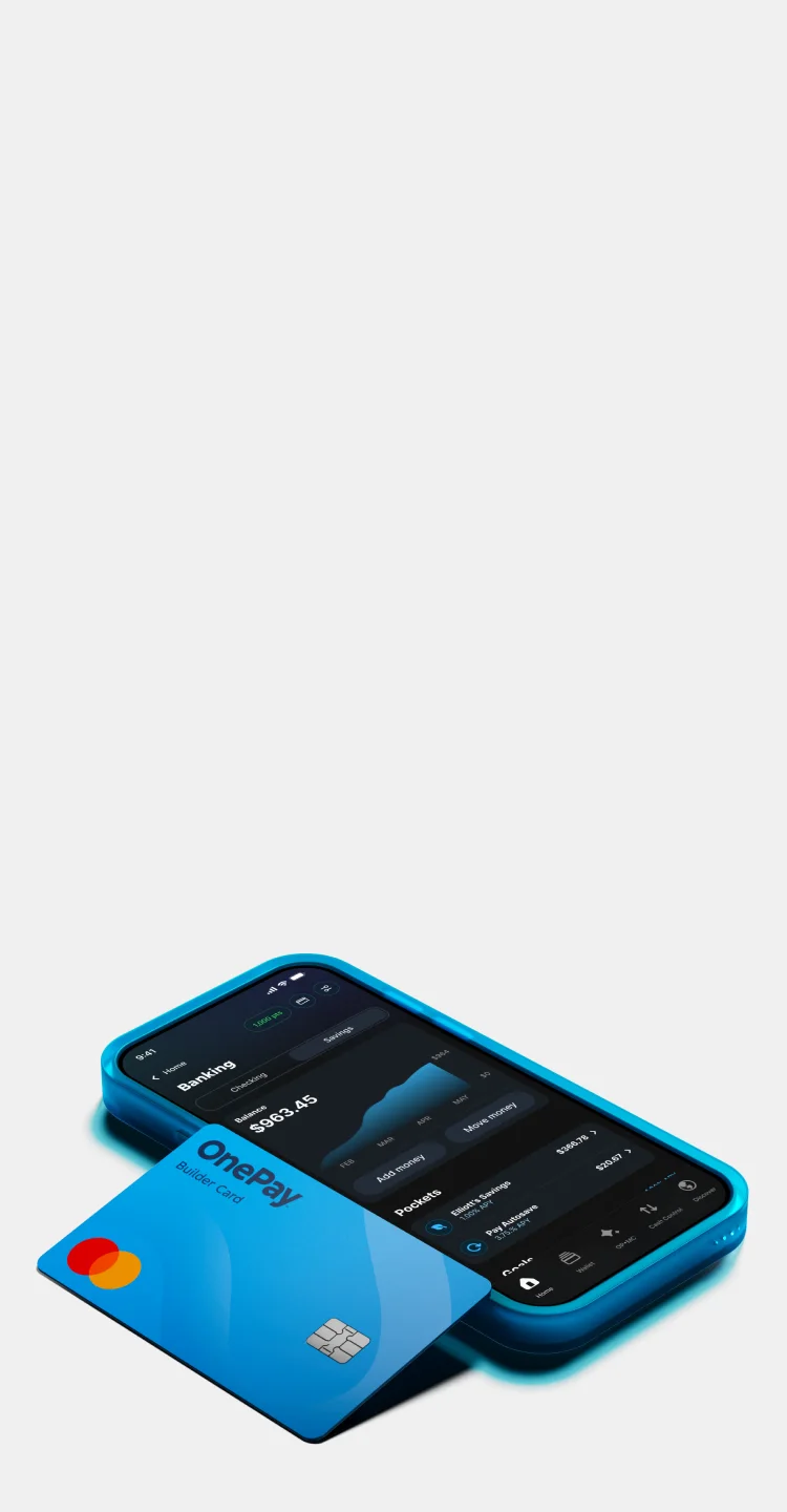 Light blue OnePay debit card.