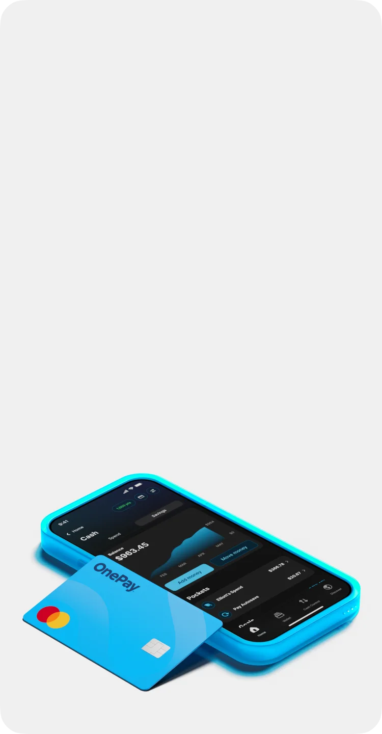 Light blue OnePay debit card.