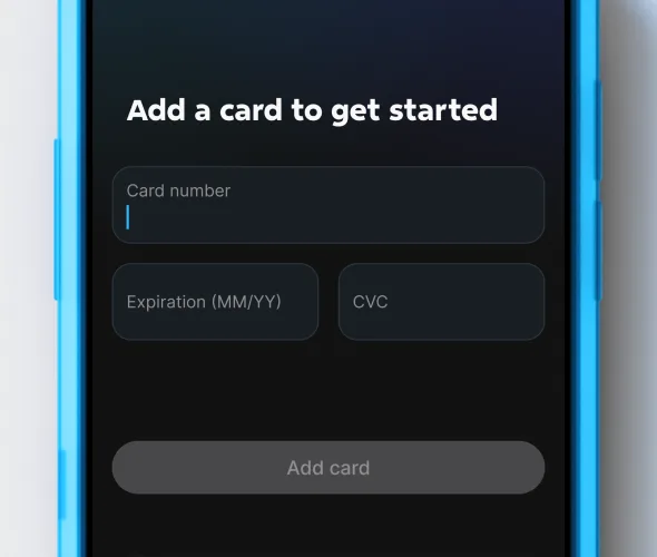 A phone prompting a customer to add a card to get started with OnePay Wallet.