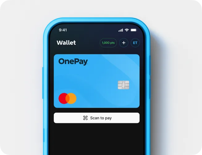 A phone showing a OnePay Wallet screen.