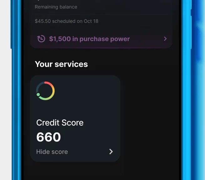 Credit Score screen displaying score of 680 on a black background.
