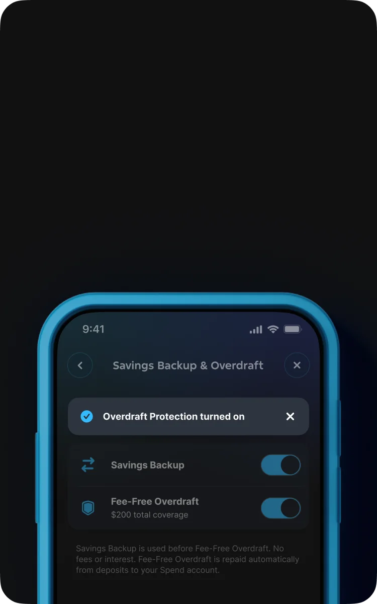 Phone showing a OnePay screen where a customer has Overdraft Protection turned on.