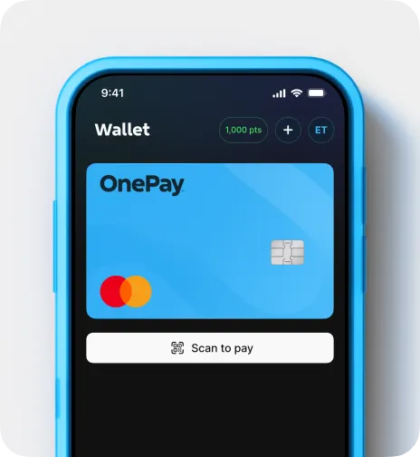 A phone showing a OnePay Wallet screen.