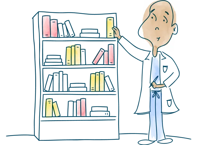 media-doctor-man-bookshelf-curated-resources-support-transplant-journey-m