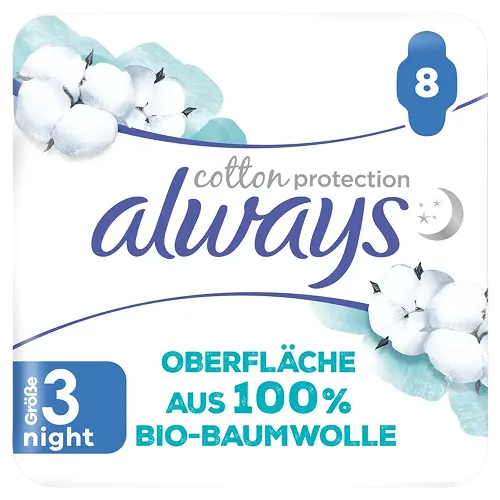 Always Ultra Cotton Protection Night (Größe 3) Damenbinden mit Flügeln