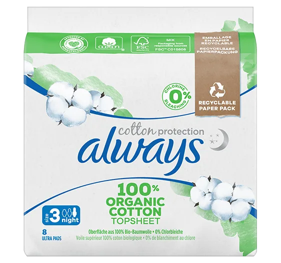 Always Ultra Cotton Protection Night (Größe 3) Damenbinden mit Flügeln