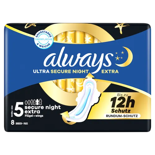 Always Ultra Secure Night Extra (Größe 5) Damenbinden Mit Flügeln
