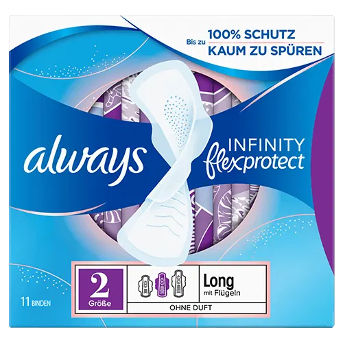 Always Infinity FlexProtect Lang Damenbinden mit Flügeln (Größe 2)