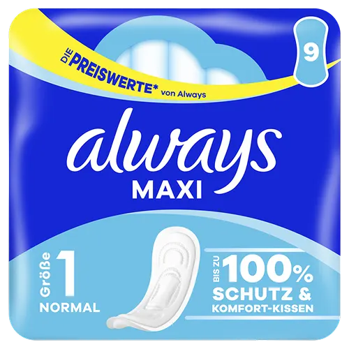 Always Damenbinden Maxi Tag Starke Periode (Größe 1) Ohne Flügel 9 Stück