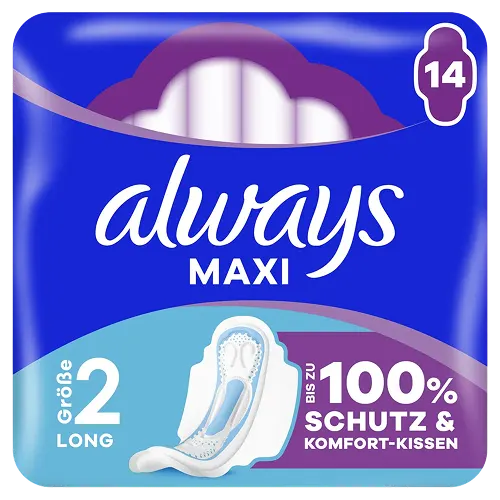 Always Damenbinden Maxi Tag Starke Periode (Größe 2) Mit Flügeln 14 Stück