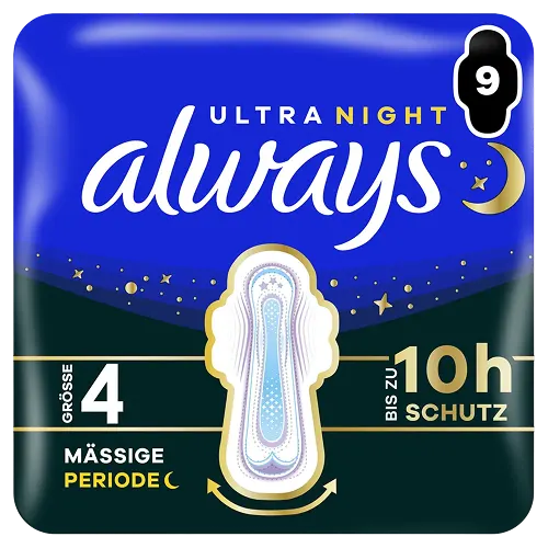 Always Damenbinden Ultra Nacht Mässige Periode 9 Stück