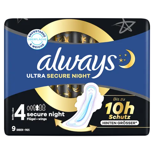 Always Ultra Secure Night (Größe 4) Damenbinden mit Flügeln