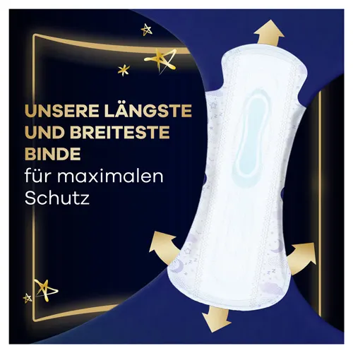 Der Auslaufschutz der Always Ultimate Night Damenbinden mit Flügeln schließt Flüssigkeit ein, während du schläfst