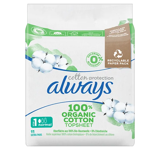 Always Ultra Cotton Protection Normal (Größe 1) Damenbinden mit Flügeln