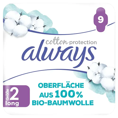 Always Ultra Cotton Protection Lang (Größe 2) Damenbinden mit Flügeln