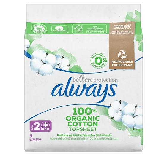 Always Ultra Cotton Protection Lang (Größe 2) Damenbinden mit Flügeln