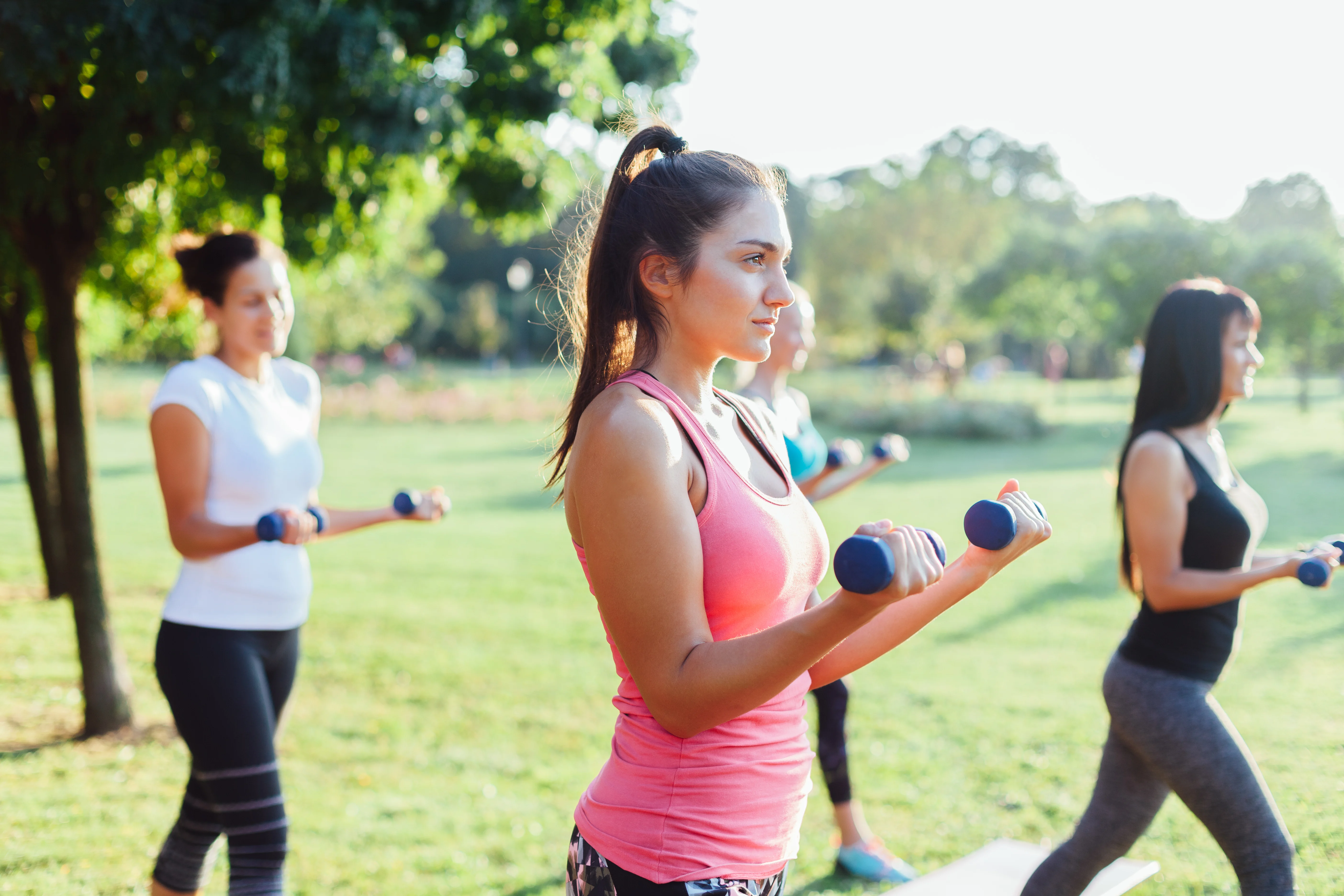Girls exercising outside