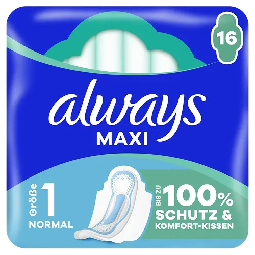 Always Damenbinden Maxi Tag Starke Periode (Größe 1) Mit Flügeln 16 Stück