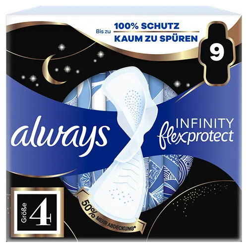 Always Infinity FlexProtect Damenbinden (Größe 4) Night Extra mit Flügeln 9 Stück