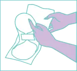 Ziehe die Binde von der Schutzhülle ab und entferne den Papierstreifen auf den Flügeln