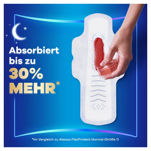 Always Binde demonstriert verbesserte Absorption, die bis zu 30% höher ist als bei Always Ultra Long Plus (Größe 3).