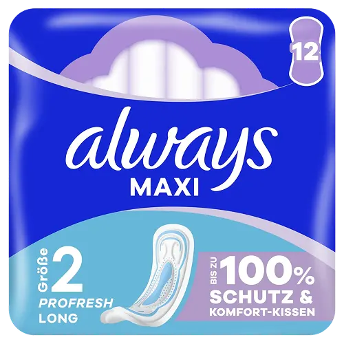 Always Damenbinden Maxi Tag Starke Periode (Größe 2) Ohne Flügel 12 Stück