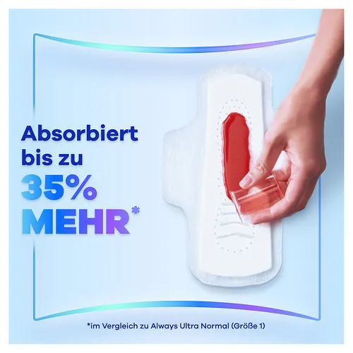 Hand verdreht Always FlexProtect Binde, die ultra flexible ist und sich deinen Bewegungen anpasst.