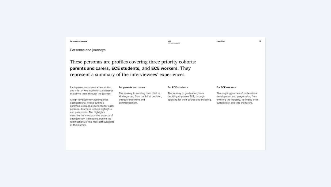 Overview of the three priority cohorts: parents and carers, ECE students, and ECE workers