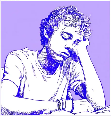 Illustrated persona showing Ethan's experience as a highly engaged student unable to attend due to chronic fatigue syndrome