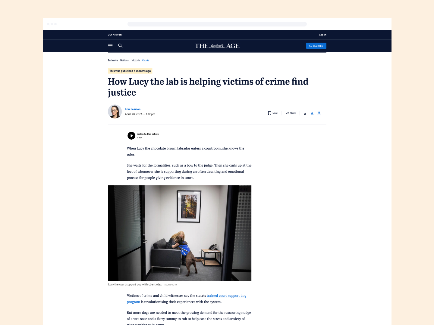 Screenshot of an article about the project in The Age