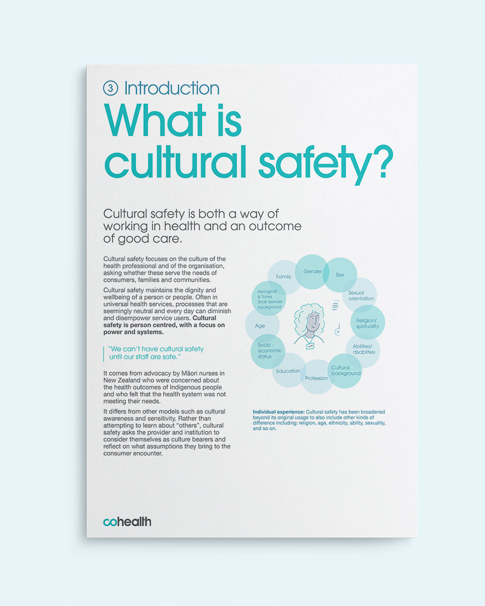 A poster from the exhibition that highlights what cultural safety is and what the different considerations are.