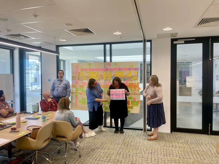 Knox City Council staff presenting a journey map with sticky notes during a service design workshop