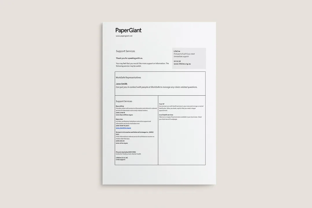 A page from the support pack developed as part of the project that sign posted key supports that participants could access if the interview raised any issues for them.