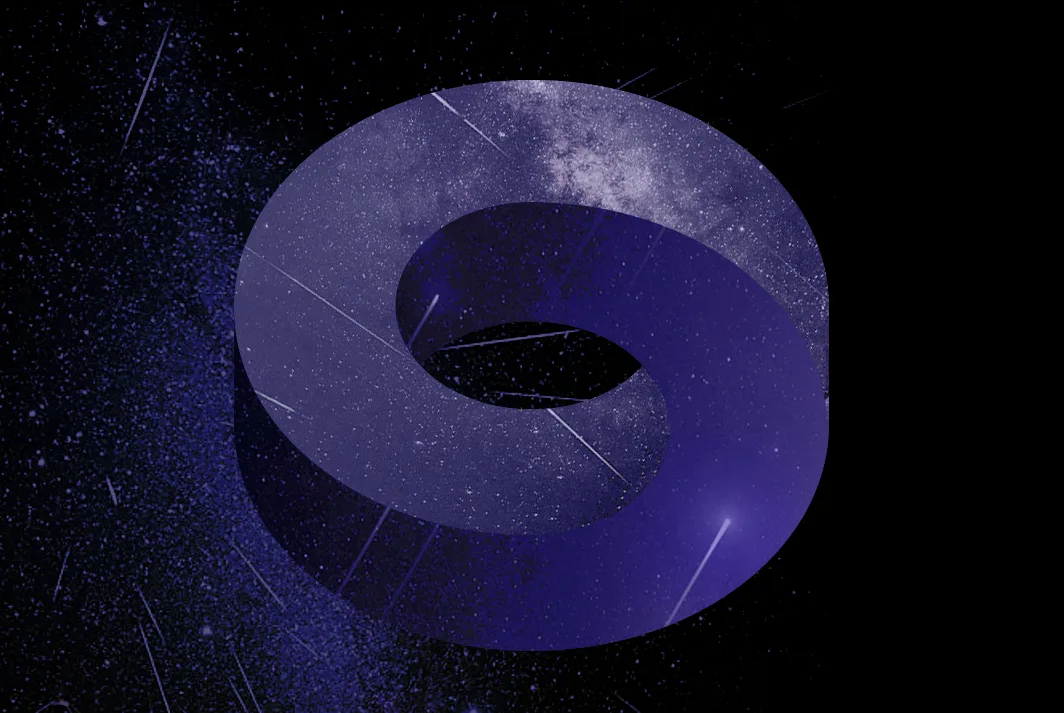 A donut shaped infinity loop floats in space, surrounded by stars.