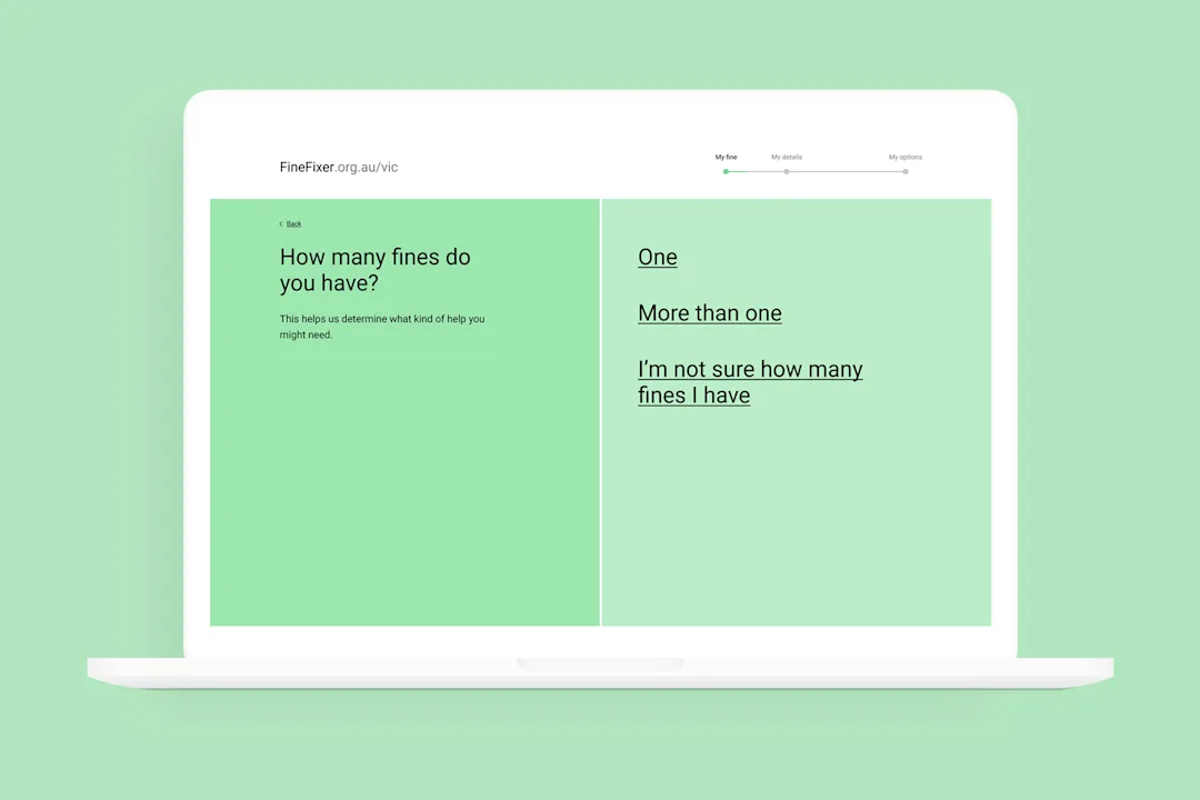 An image showing the Fine Fixer interface. This one asks the question how many fines do you have.