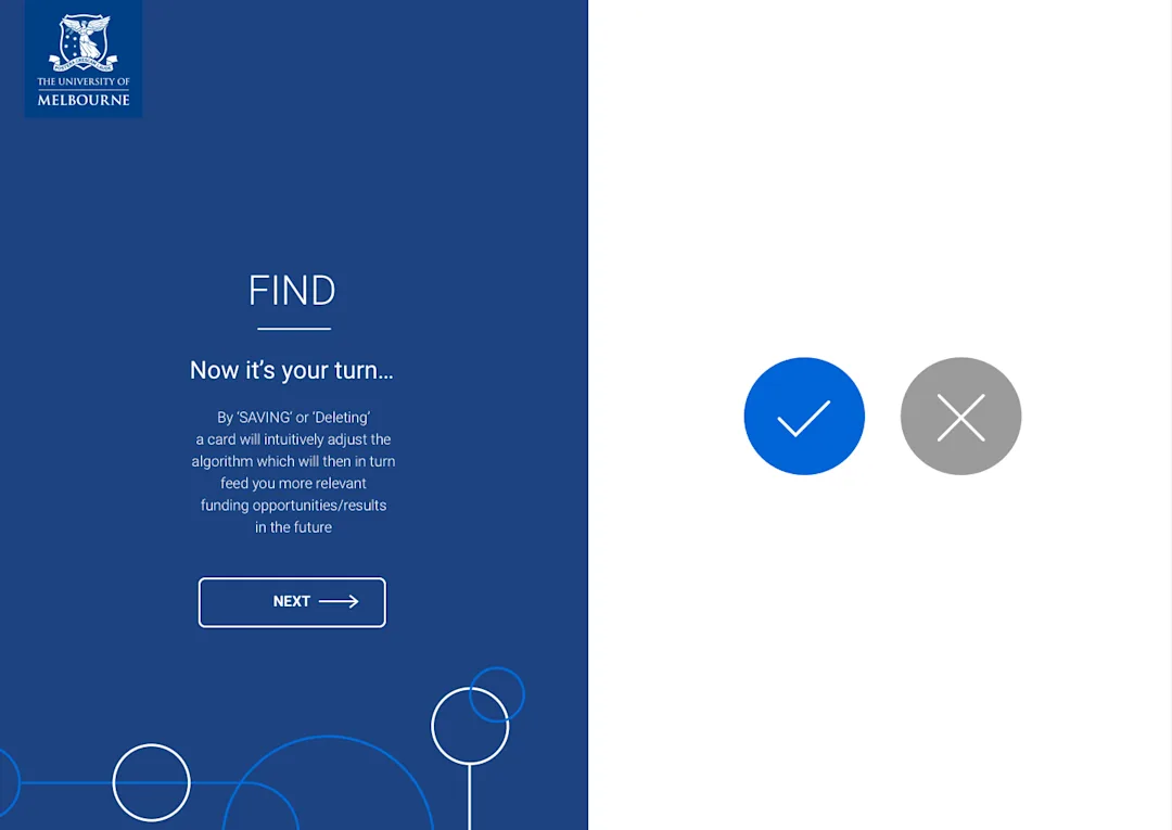 Screen 2/4 of clickable prototype. This screen allows the user to accept or reject an opportunity. 
