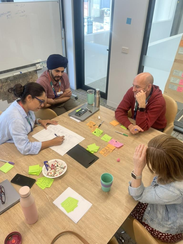 Knox staff collaborating in a small group during a hands-on service design coaching session