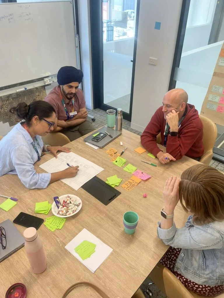 Knox staff collaborating in a small group during a hands-on service design coaching session