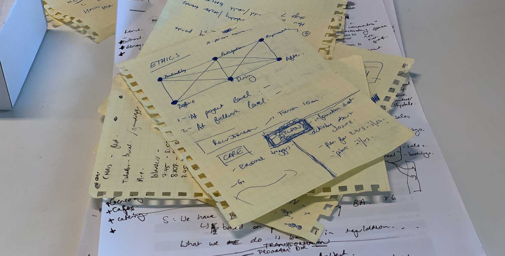 Stacked pages torn out of a notebook