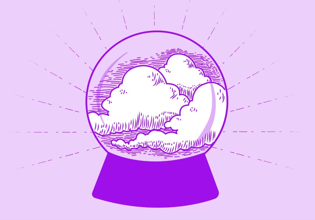 illustration of a crystal ball with clouds in it.