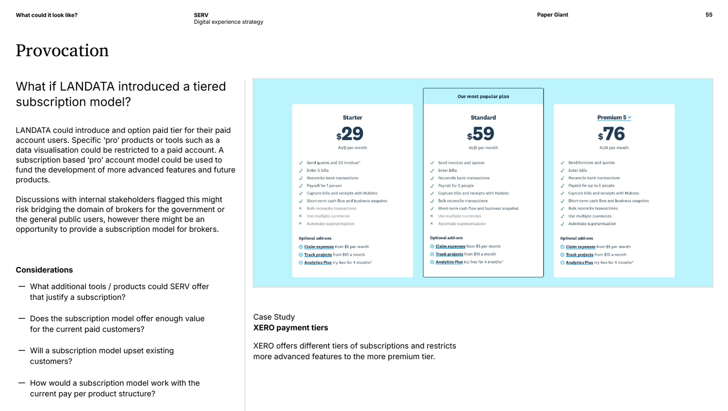 Strategic provocation exploring tiered subscription pricing for LANDATA