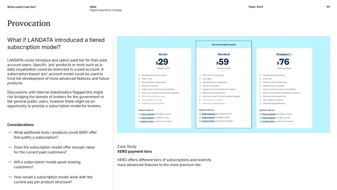 Strategic provocation exploring tiered subscription pricing for LANDATA