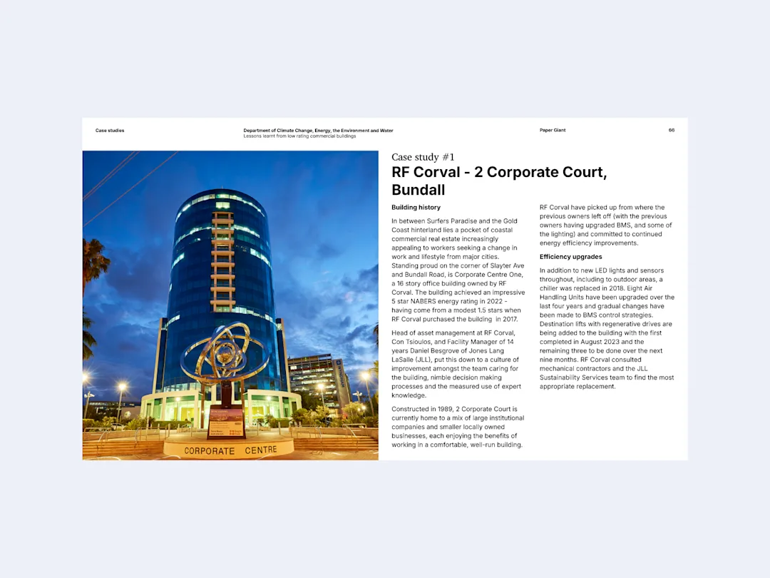 A case study slide for the RF Corval Building