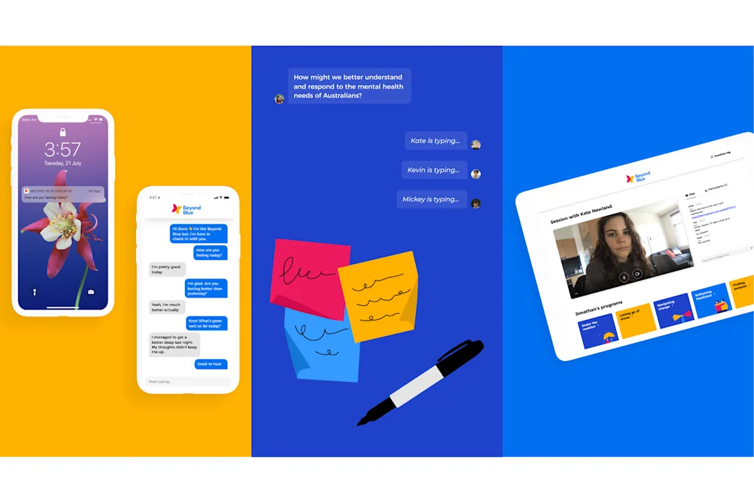 A concept designed as part of the project that shows a chat bot, an engaged community and video recordings of support sessions.
